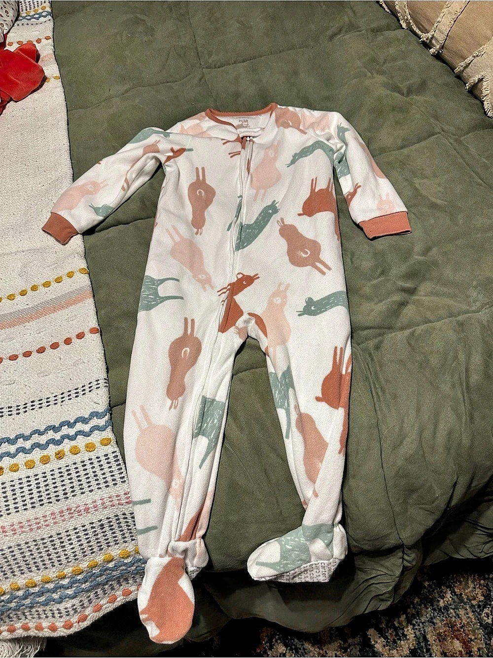 carter's Llama Print Fleece Footed Pajama White & Pink 3T/3A